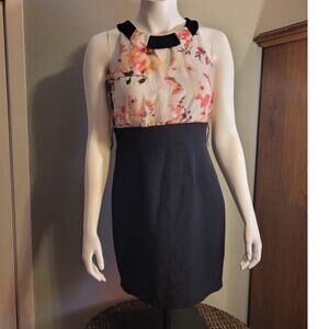 IZ Byer California Floral Halter Dress Sz M Black Skirt Contrast Party Cocktail